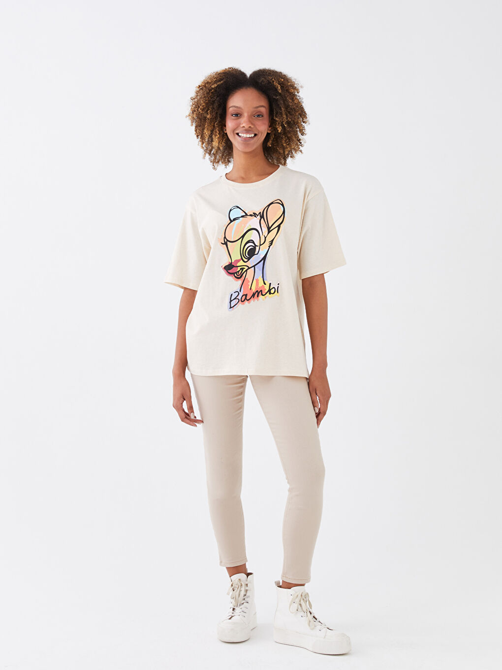 LCW Vision Crew Neck Bambi Printed Short Sleeve Women's T-Shirt -S3CD84Z8-E4S