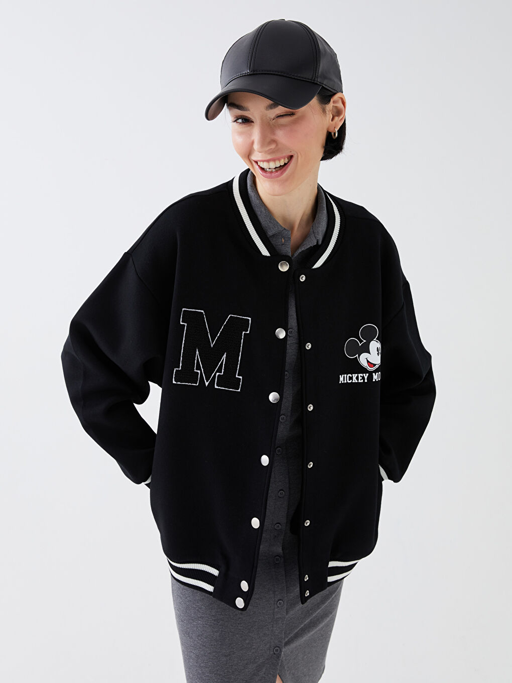 Mickey Mouse Printed Long Sleeve Oversize Women's College Jacket -S3CD85Z8-CVL