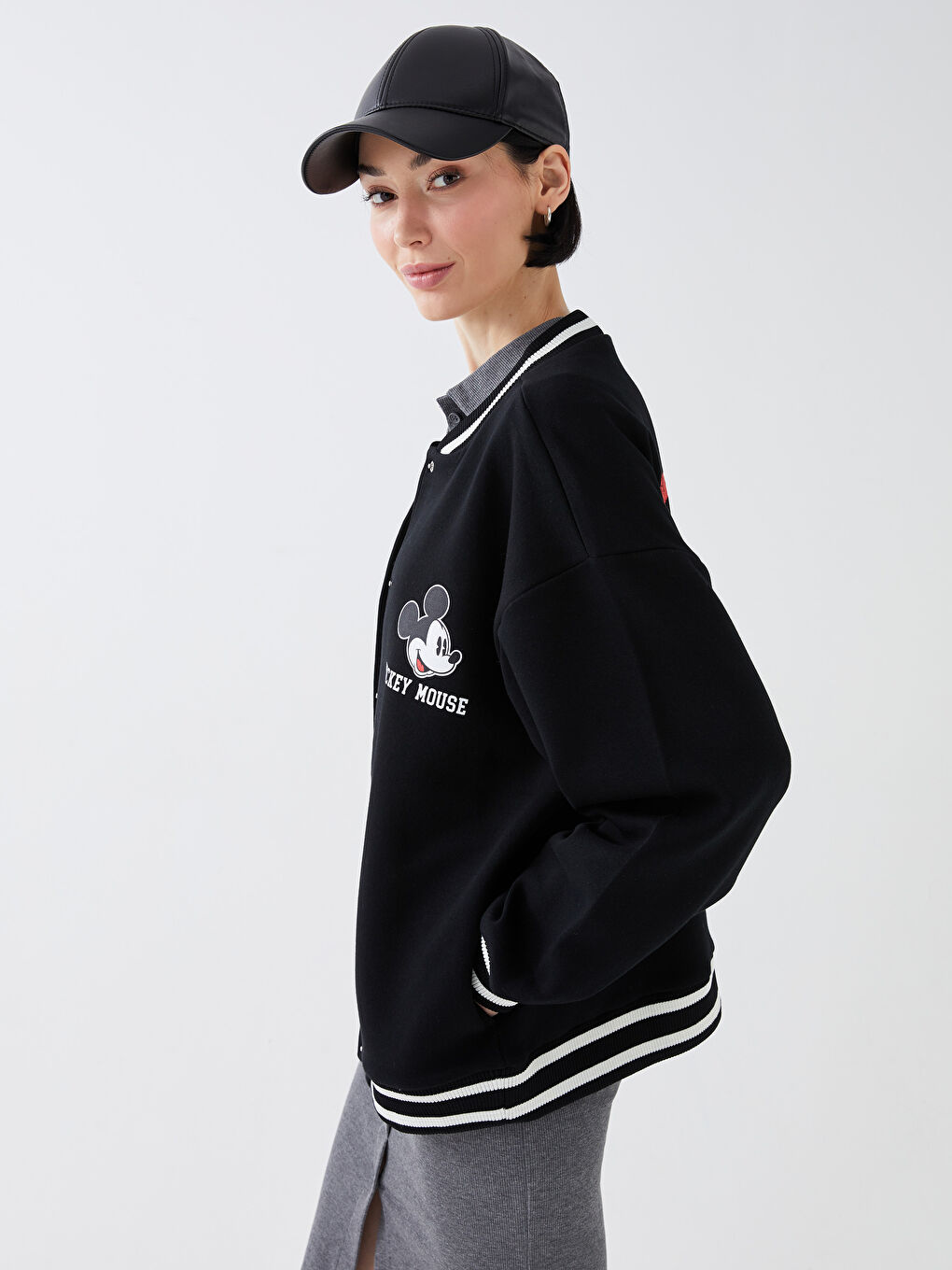 Mickey Mouse Printed Long Sleeve Oversize Women's College Jacket -S3CD85Z8-CVL