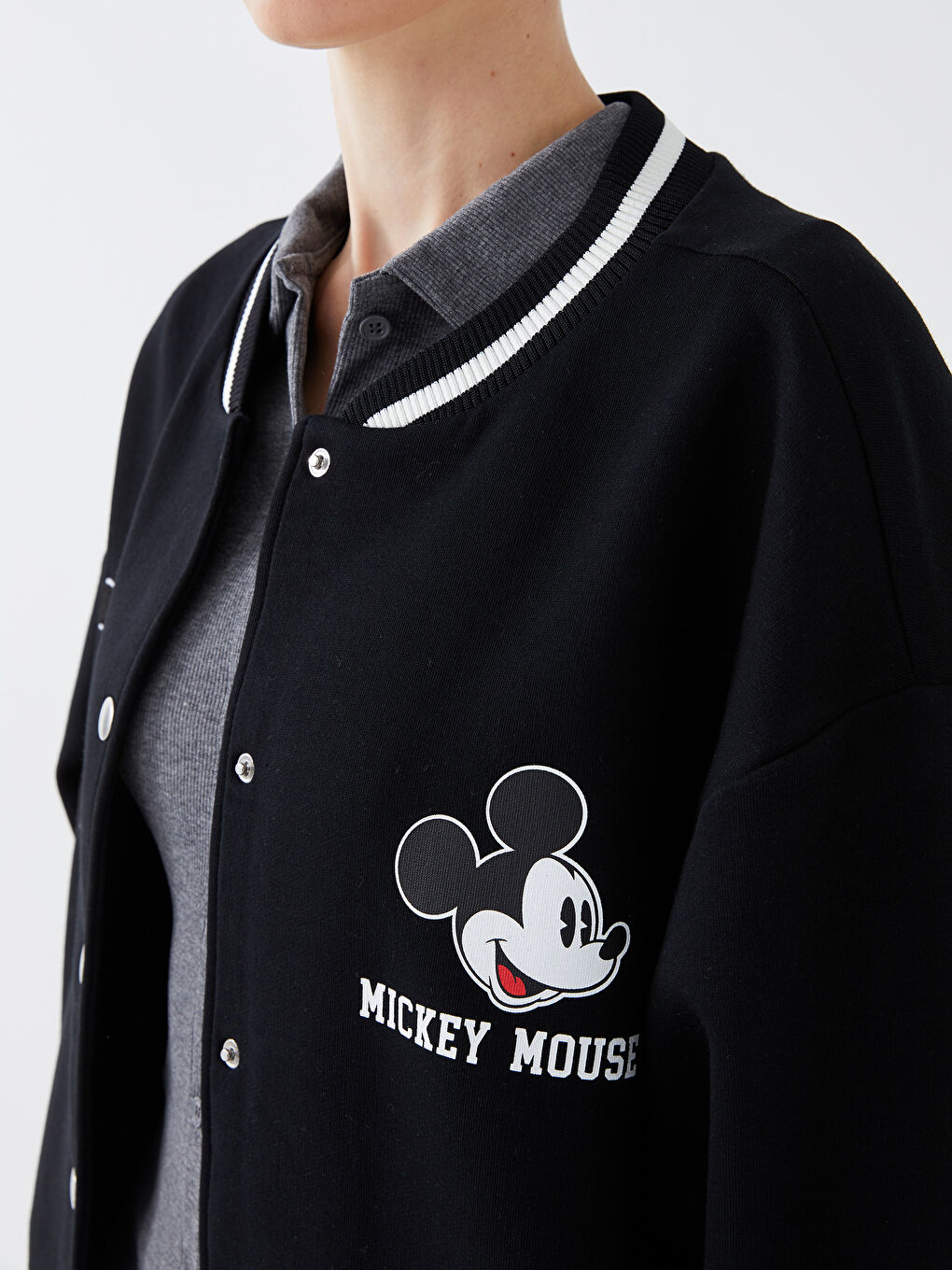 Mickey Mouse Printed Long Sleeve Oversize Women's College Jacket -S3CD85Z8-CVL