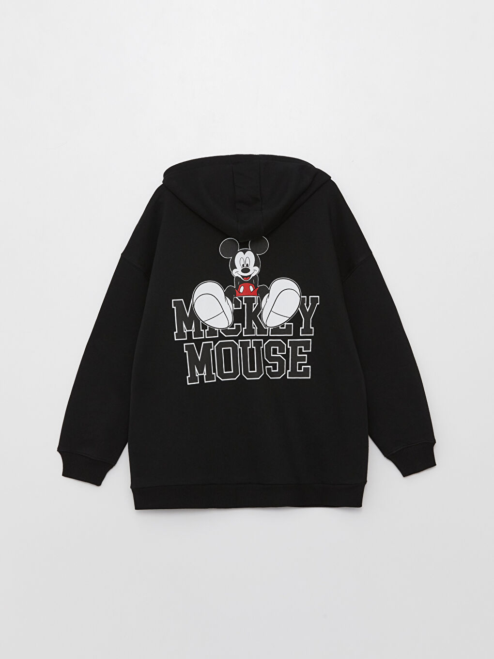Siyah Kapüşonlu Mickey Mouse Baskılı Uzun Kollu Oversize Kadın Spor Hırka-6