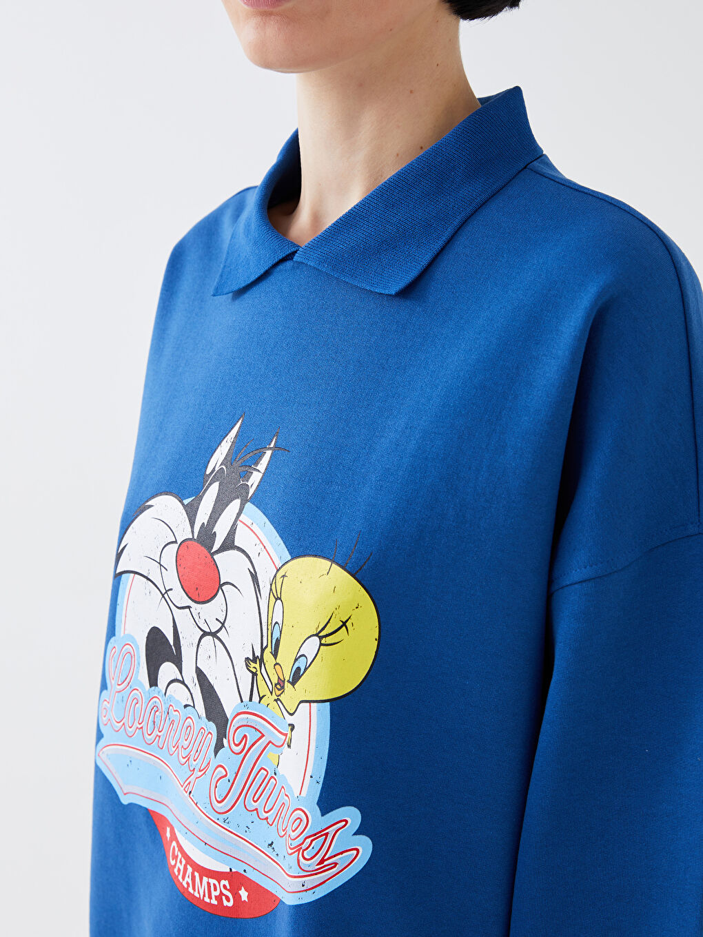 Polo Neck Sylvester and Tweety Printed Women's Sweatshirt -S3CD88Z8-R4B