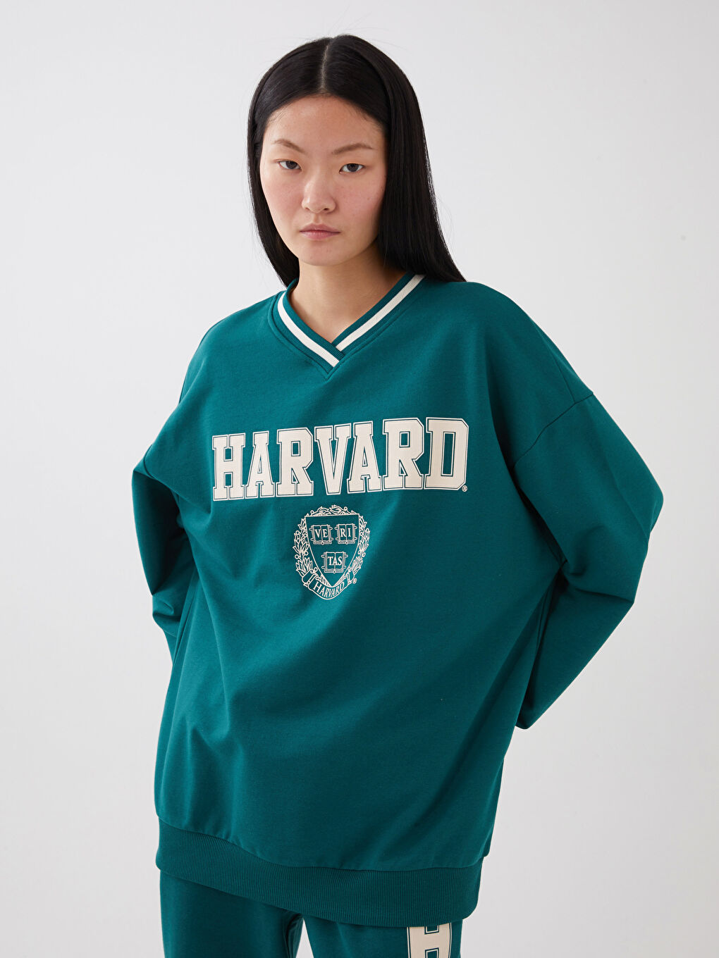 V Neck Printed Long Sleeve Women's Sweatshirt -S3CD90Z8-JRU
