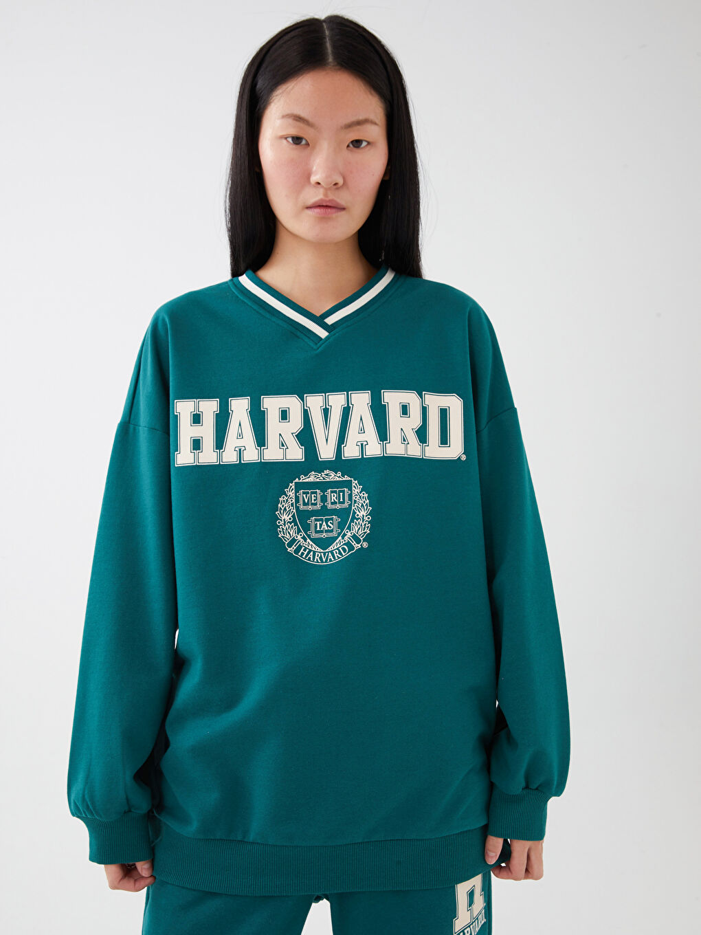 V Neck Printed Long Sleeve Women's Sweatshirt -S3CD90Z8-JRU