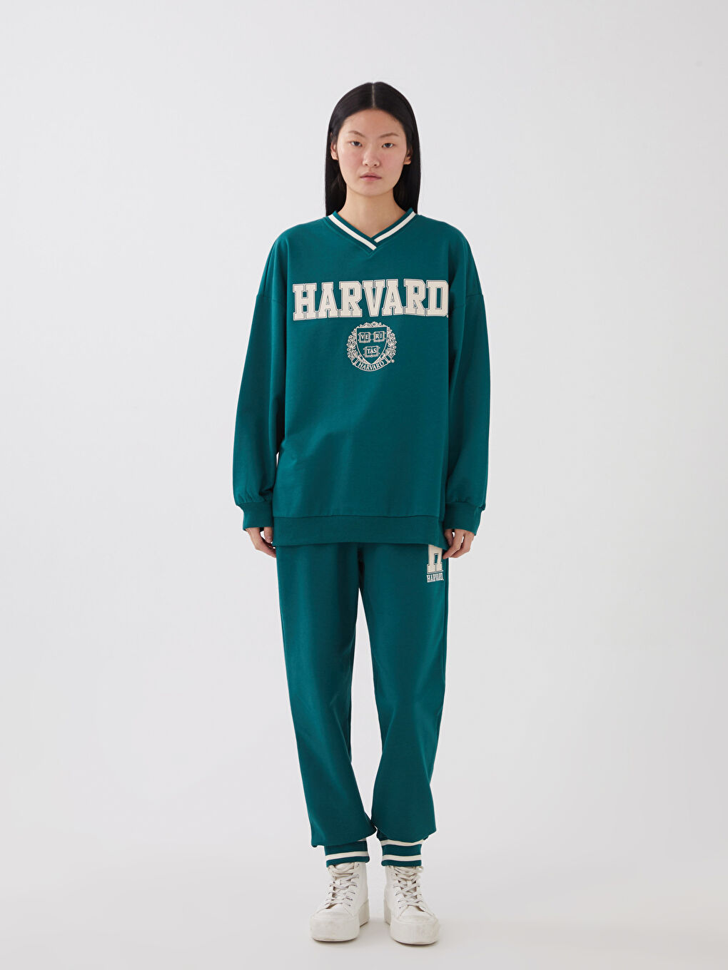 V Neck Printed Long Sleeve Women's Sweatshirt -S3CD90Z8-JRU