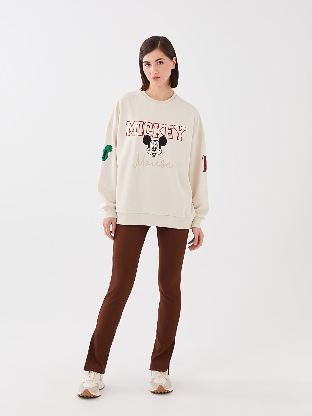Женская толстовка оверсайз с круглым вырезом и принтом Микки Маус с длинным рукавом-2