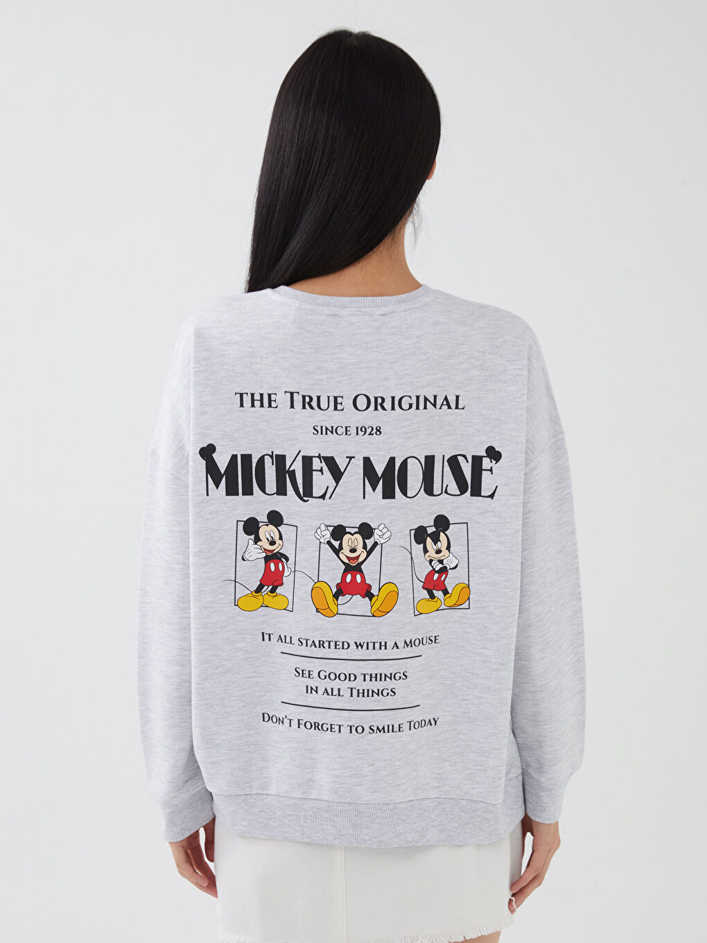 LC Waikiki Crew Neck Mickey Mouse Printed Long Sleeve Oversize Women's Sweatshirt -S3CD94Z8-EFN