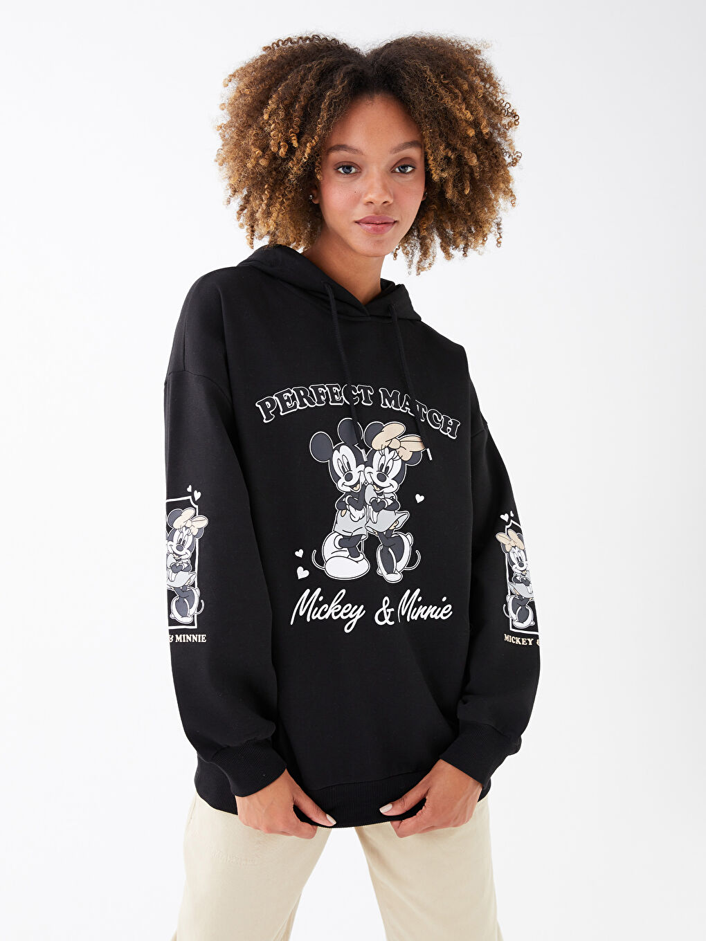 LCW Vision Mickey Mouse Printed Long-Sleeve Oversized Women's Hoodie -S3CD97Z8-CVL