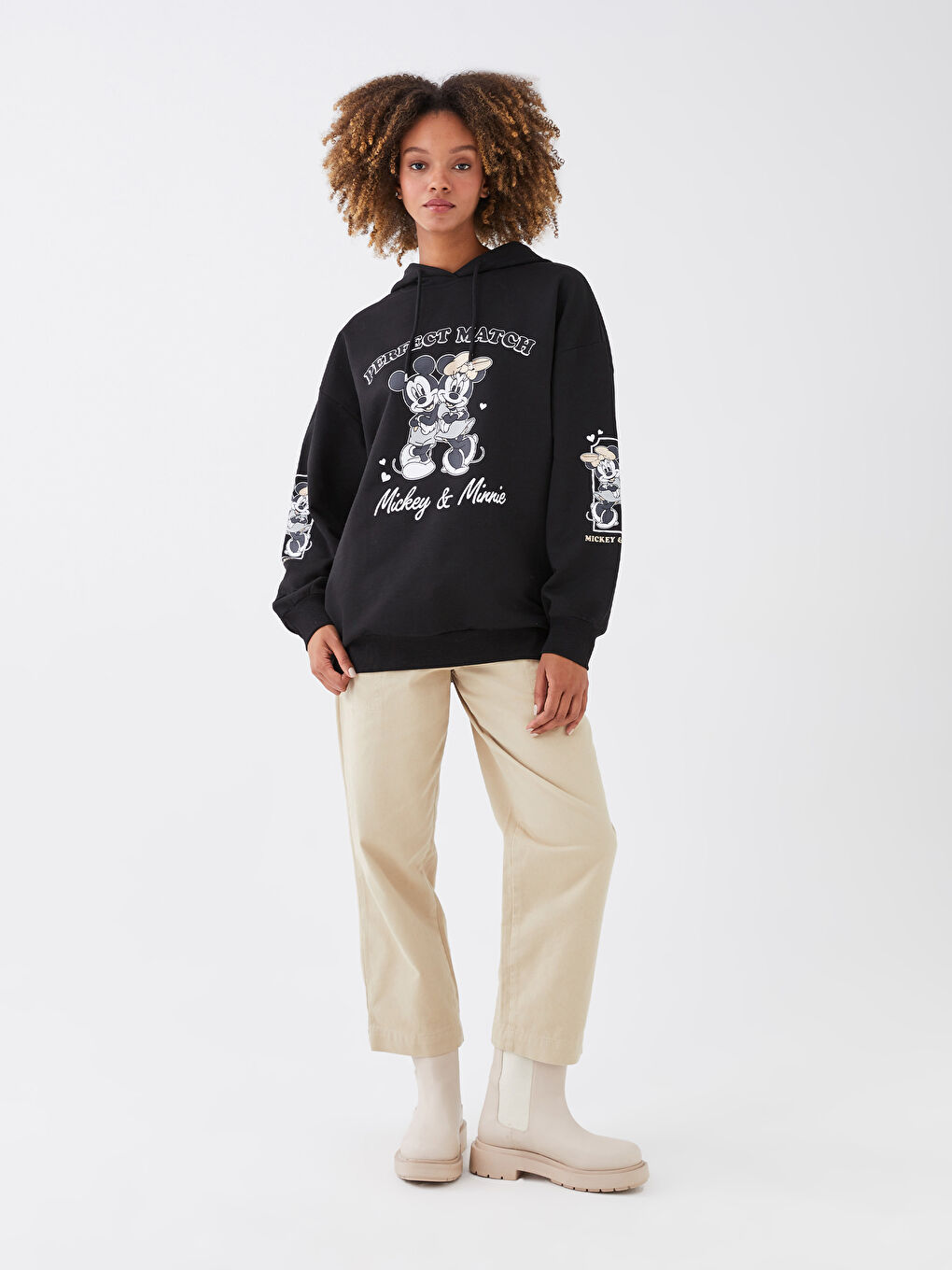 LCW Vision Mickey Mouse Printed Long-Sleeve Oversized Women's Hoodie -S3CD97Z8-CVL