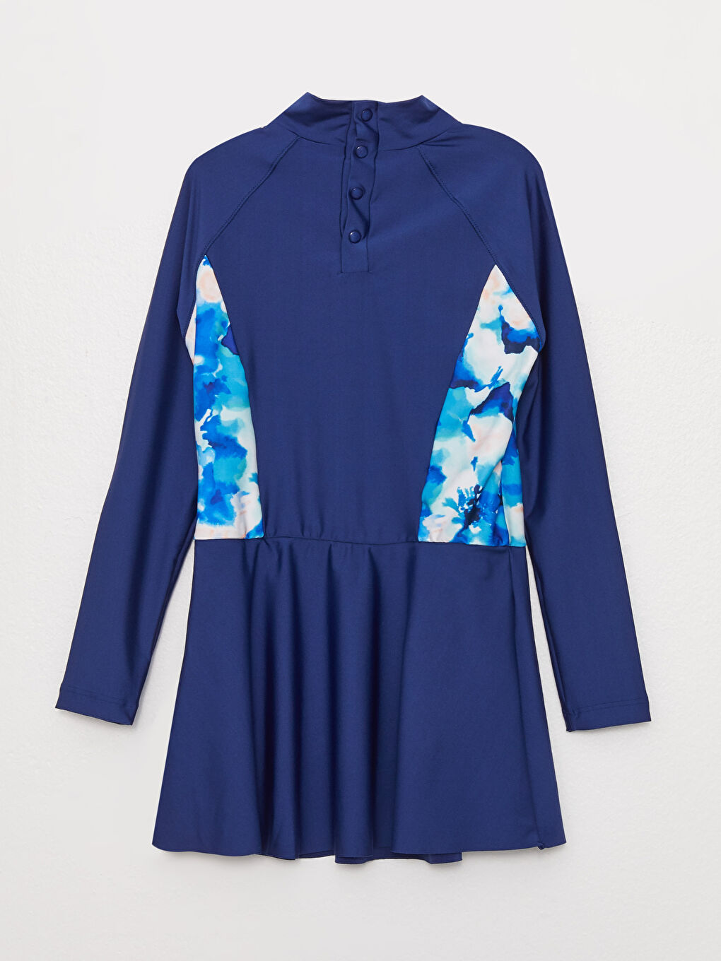 Lacivert Dik Yaka Baskılı Uzun Kollu Kız Çocuk Mayo Tayt ve Bone-2