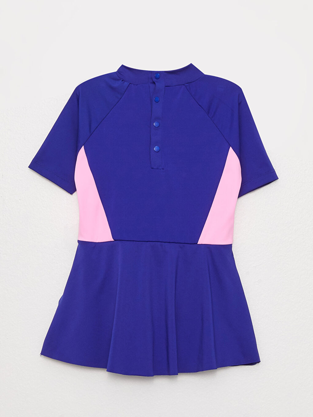 Stand Up Collar Color Block Short Sleeve Girl's Skirted Swimsuit and Tights-2