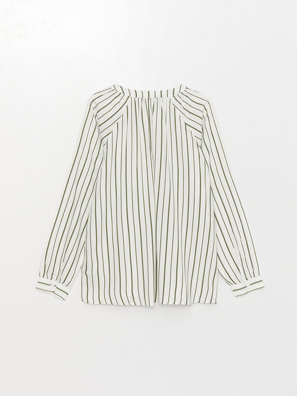 Haki Kaçık Yaka Çizgili Uzun Kollu Kadın Bluz-6