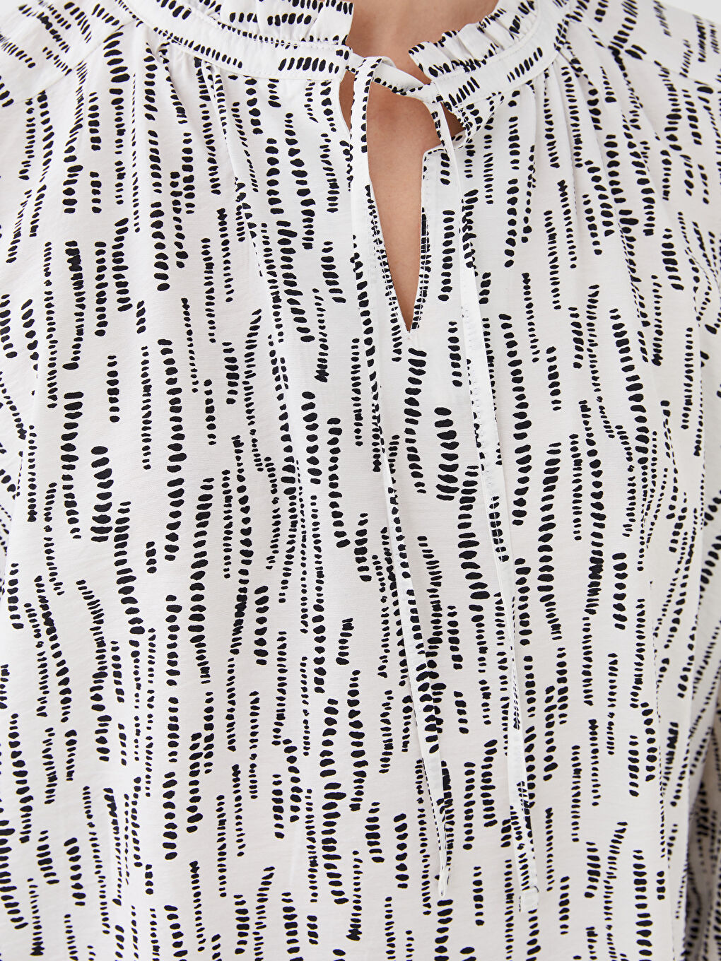 Tie Neck Patterned Long Sleeve Women's Blouse-3