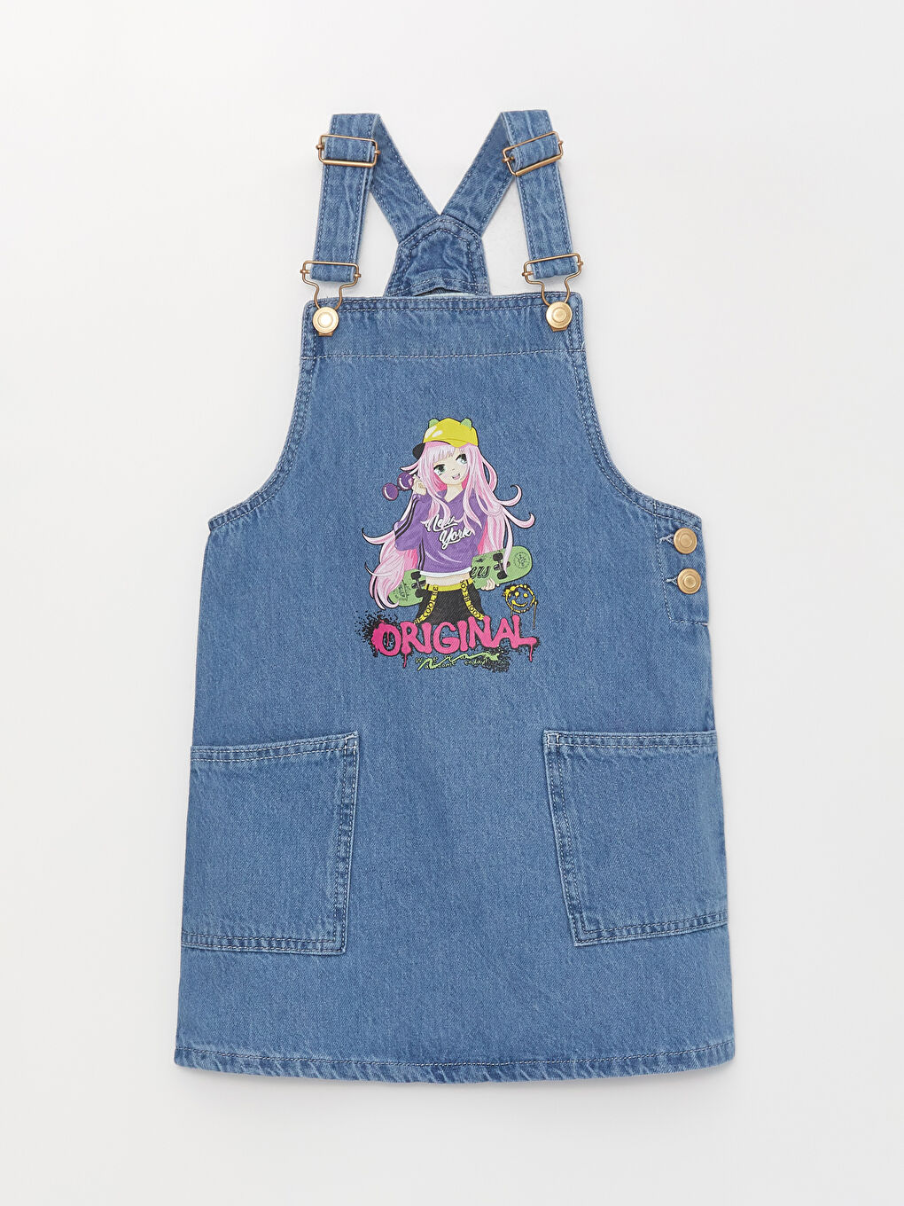 Платье-комбинезон из денима с принтом для девочек