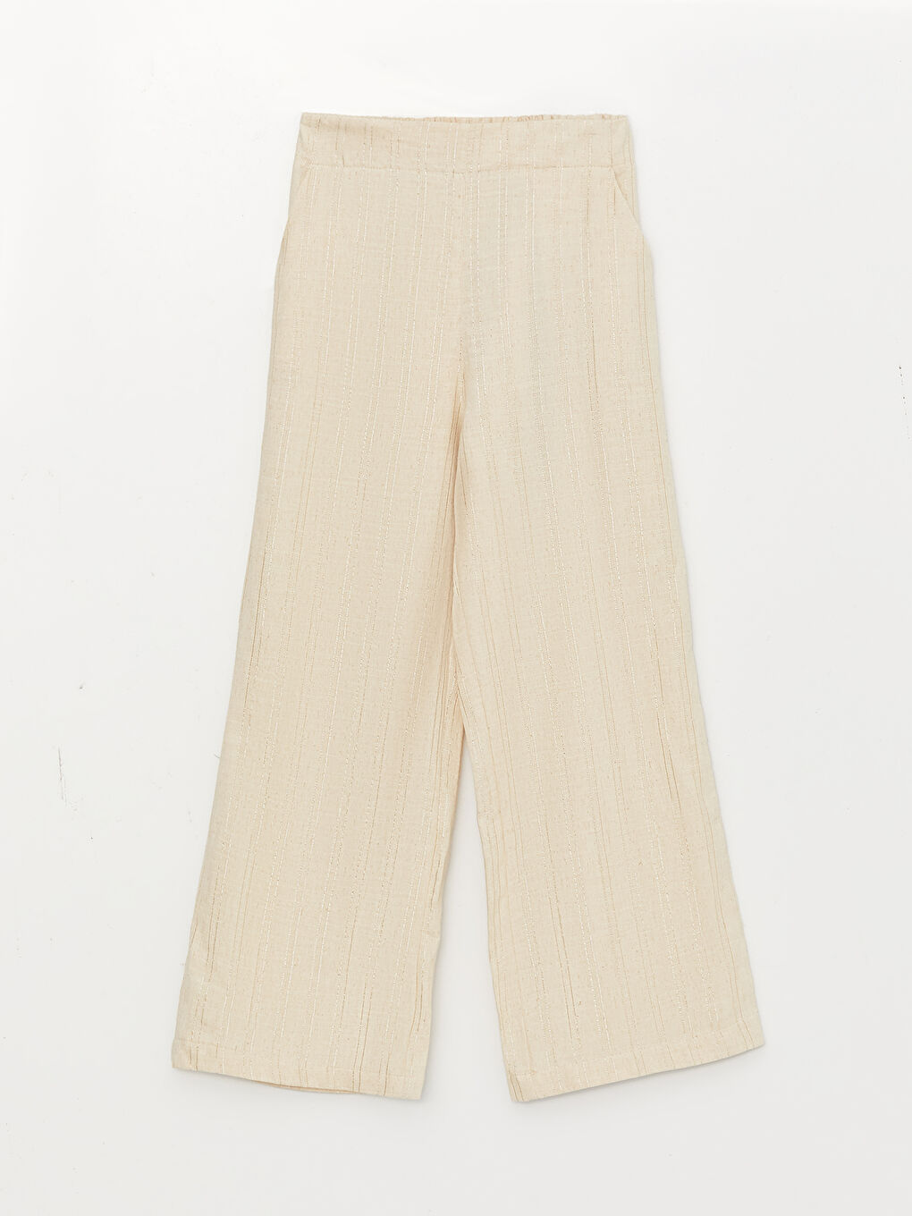 Bej Beli Lastikli Geniş Paça Kız Çocuk Pantolon