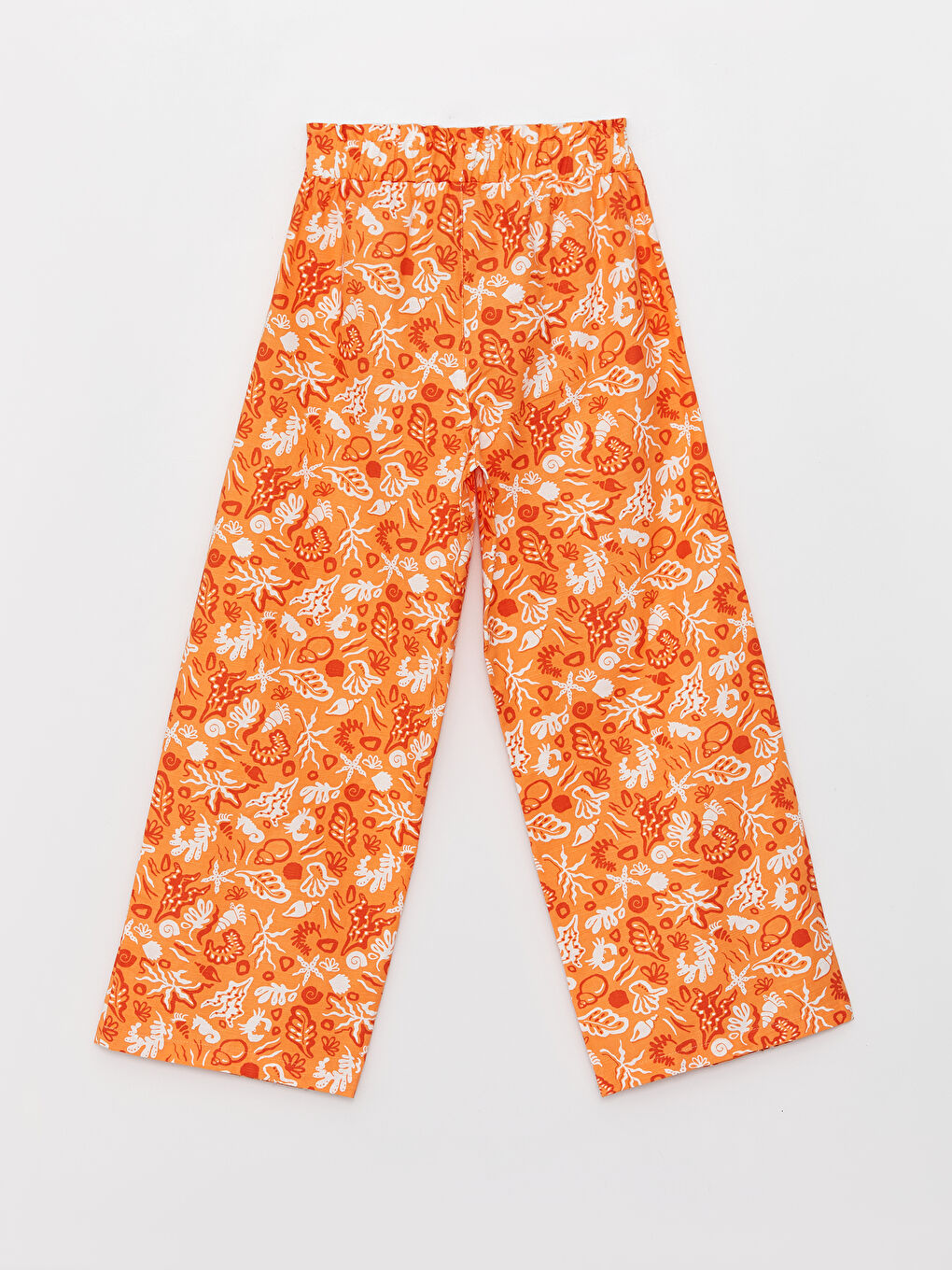 Kahverengi Beli Lastikli Desenli Geniş Paça Kız Çocuk Pantolon-1