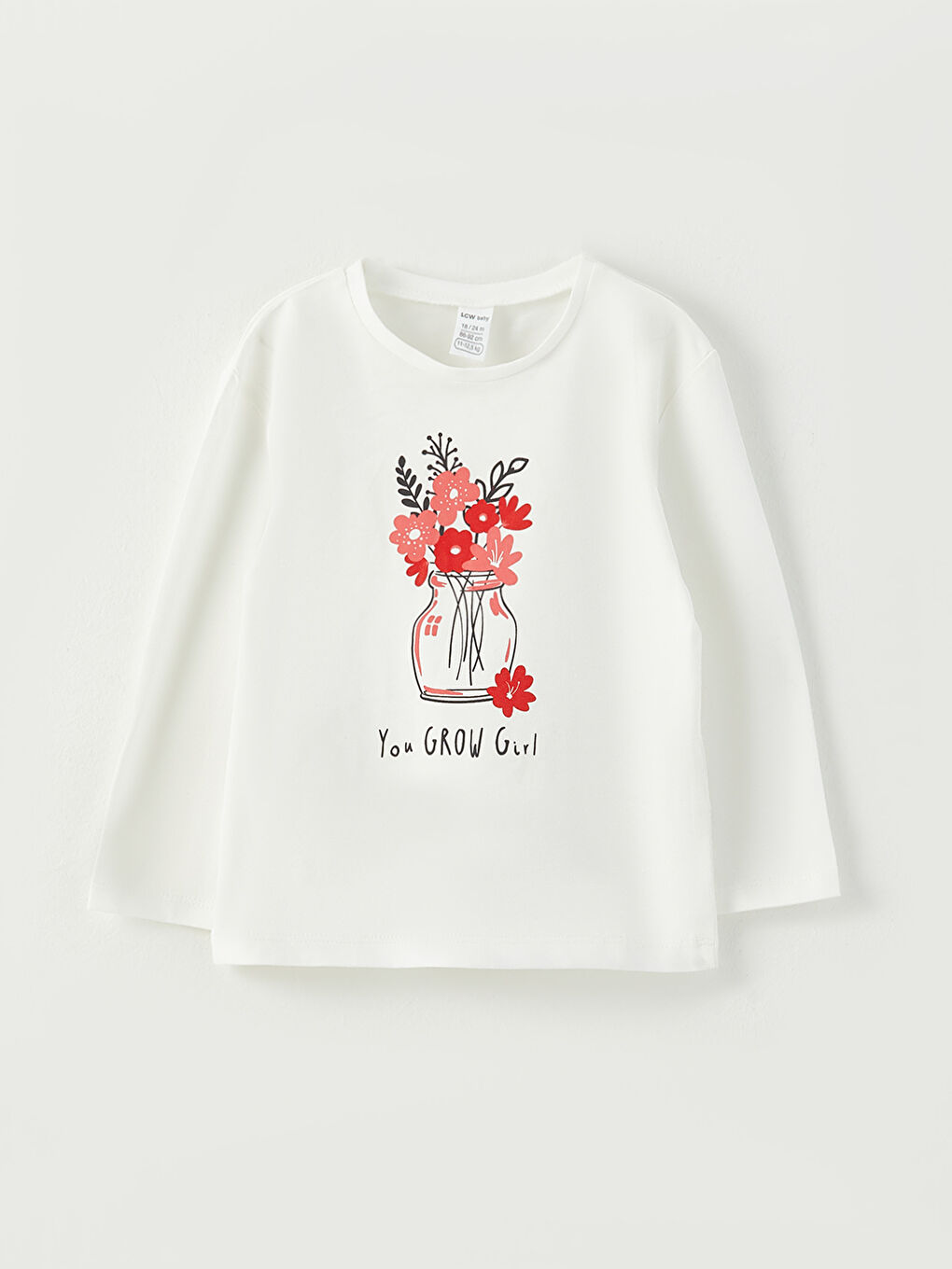 Crew Neck Long Sleeve Printed Baby Girls' T-Shirt