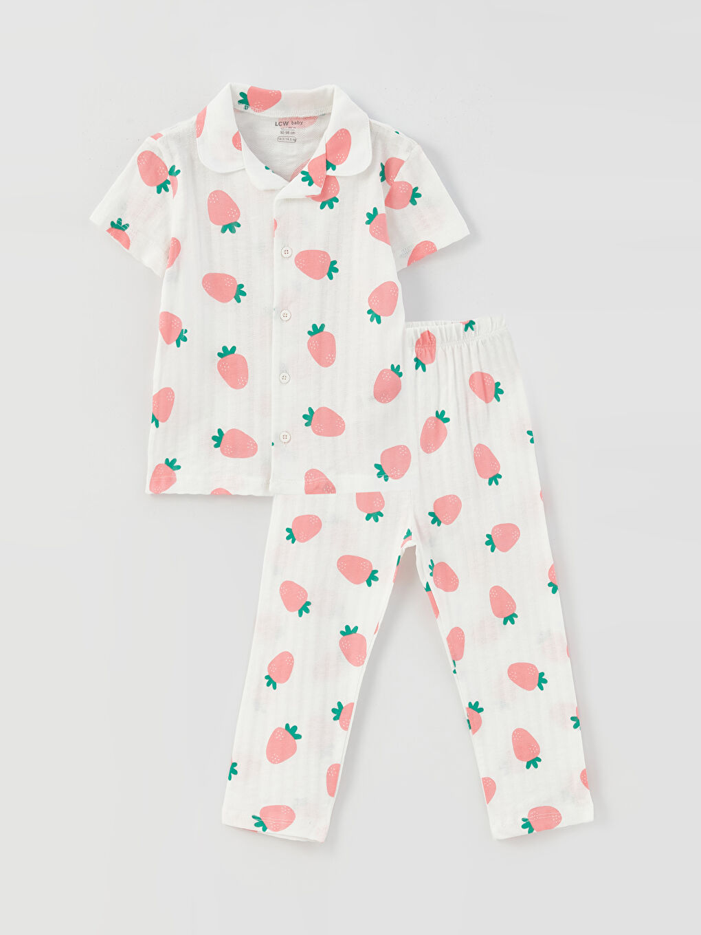 Polo Neck Short Sleeve Patterned Baby Girl Pajamas Set