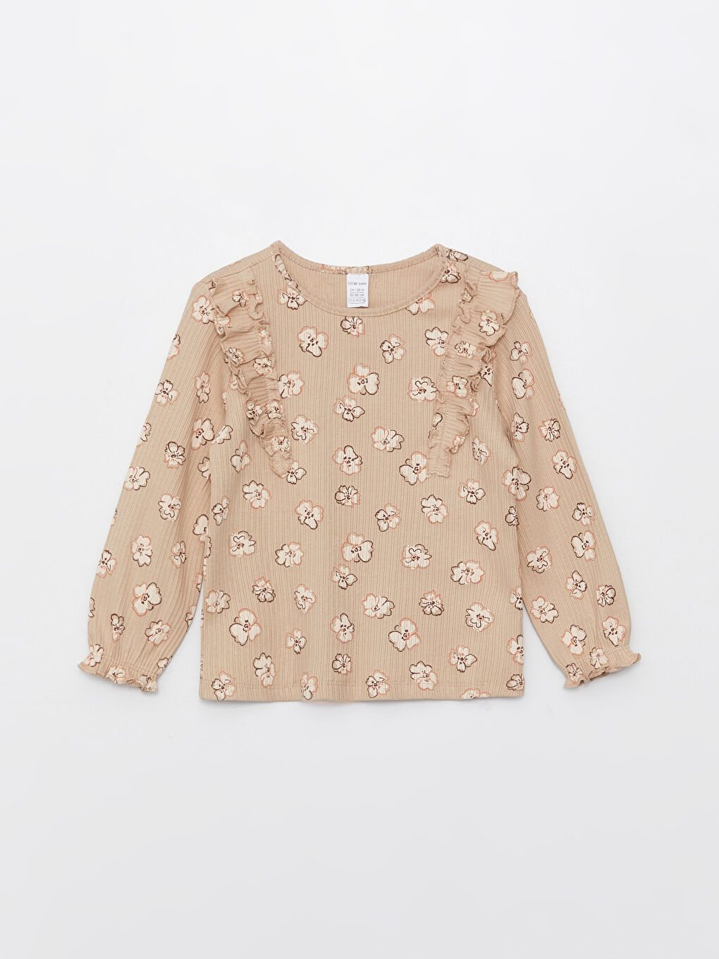 сәби қыздарға арналған принтті ұзын жең дөңгелек жағалы футболка