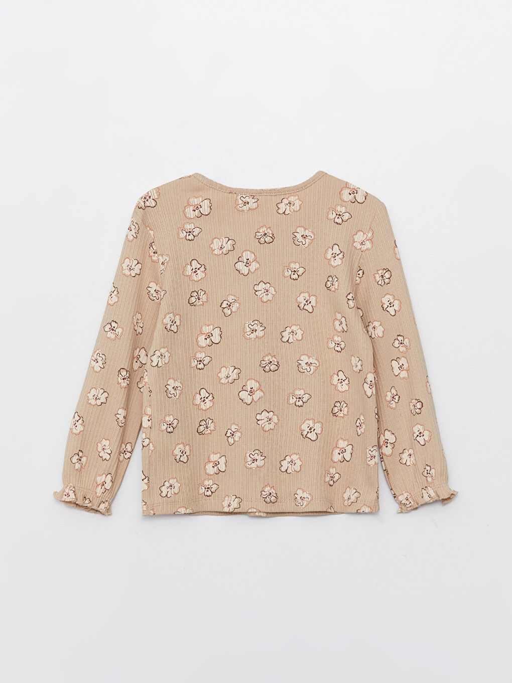 сәби қыздарға арналған принтті ұзын жең дөңгелек жағалы футболка-1