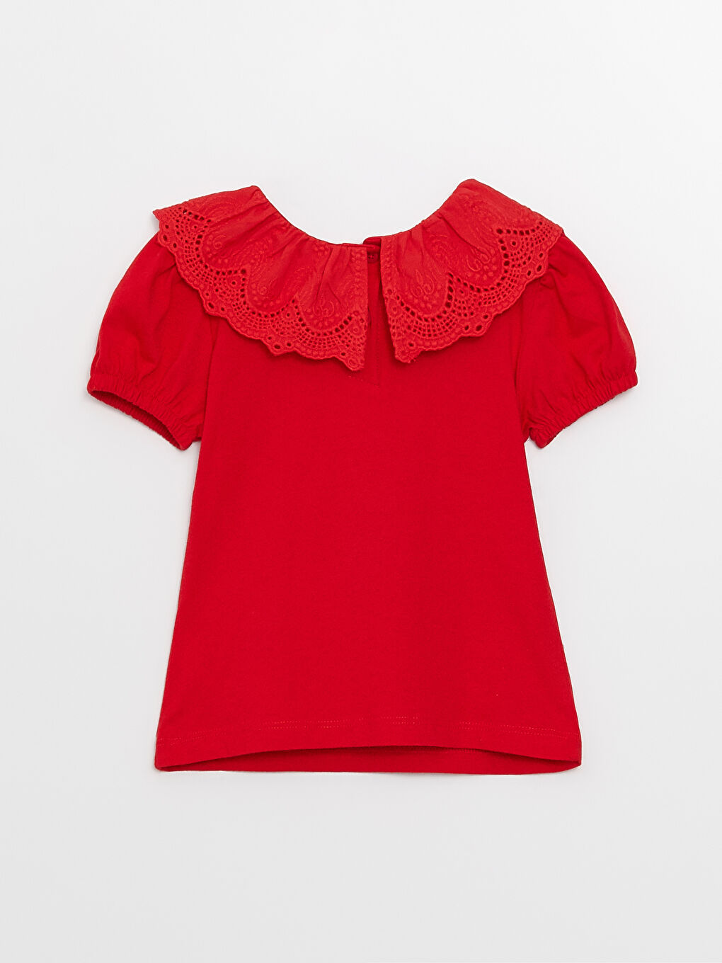 მრგვალი საყელოს მოკლე სახელოიანი მოქარგული დეტალებიანი ბავშვის გოგონას მაისური-1