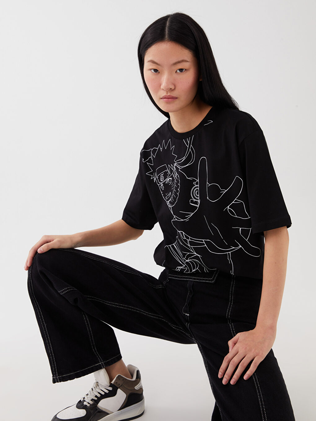 XSIDE T-shirt pour Femmes Oversize à Manches Courtes Imprimé Naruto à Col Rond -S3CE89Z8-HFF