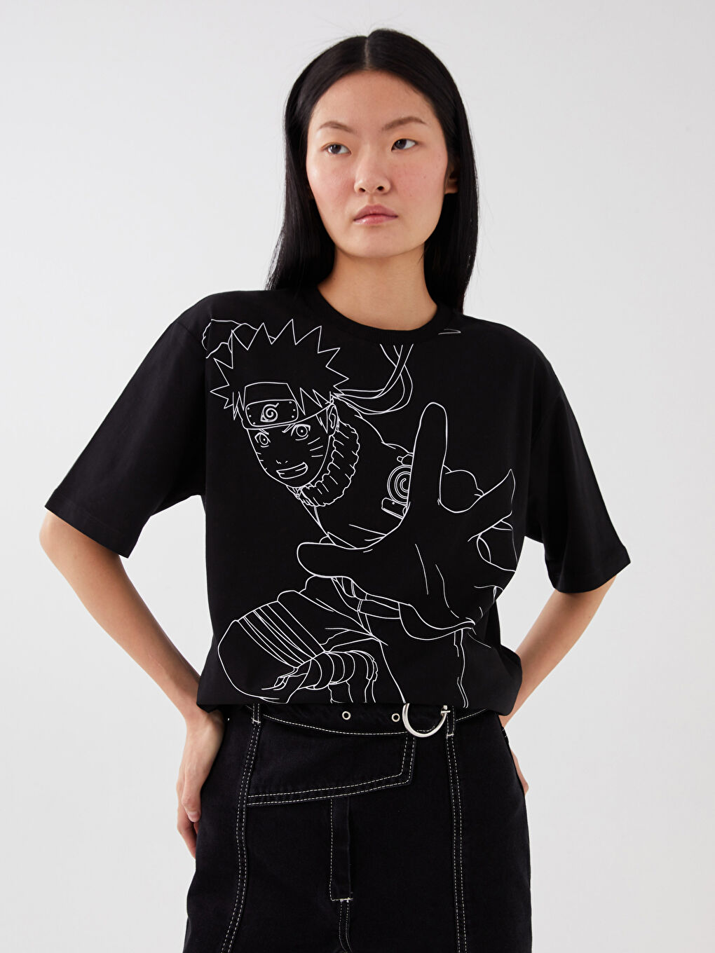 XSIDE T-shirt pour Femmes Oversize à Manches Courtes Imprimé Naruto à Col Rond -S3CE89Z8-HFF