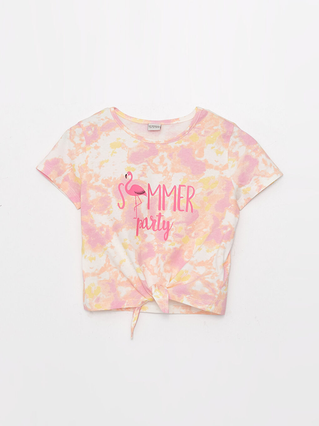 Karışık Bisiklet Yaka Baskılı Kısa Kollu Kız Çocuk Crop Tişört