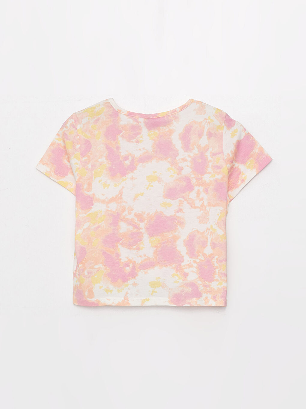 Karışık Bisiklet Yaka Baskılı Kısa Kollu Kız Çocuk Crop Tişört-1