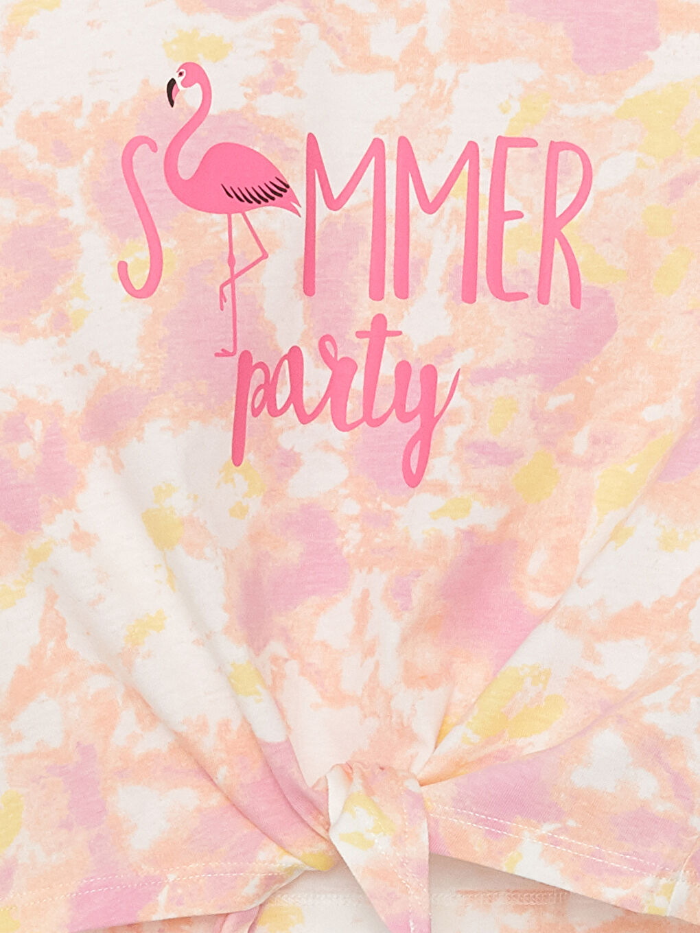 Karışık Bisiklet Yaka Baskılı Kısa Kollu Kız Çocuk Crop Tişört-2