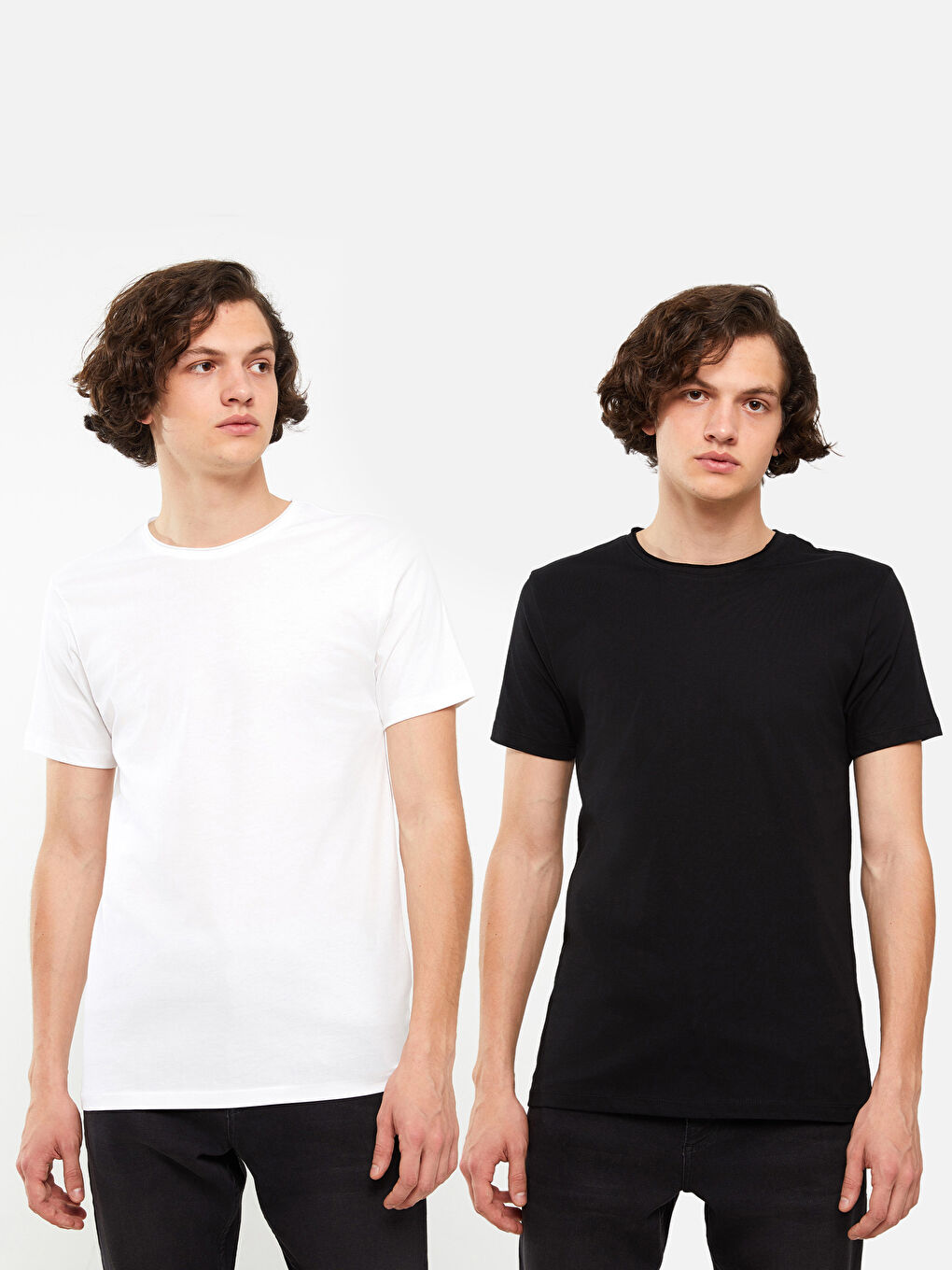 Crew Neck Short Sleeved Basic Combed Cotton Men's T-Shirt 2-Pack