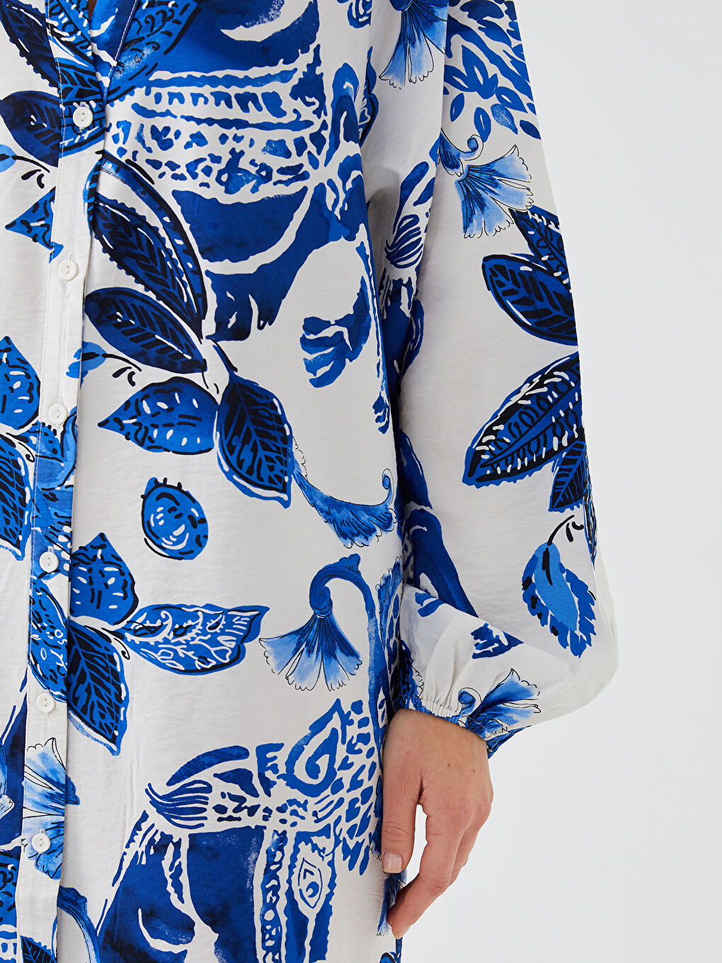Henley Neckline Patterned Long Sleeve Women's Shirt Dress -S3CF26Z8-LQQ