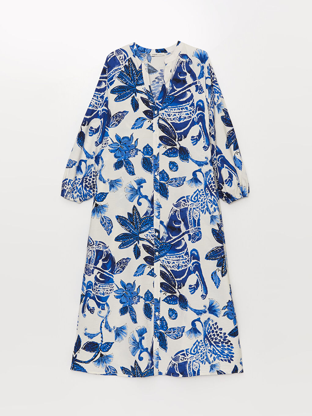 Henley Neckline Patterned Long Sleeve Women's Shirt Dress -S3CF26Z8-LQQ