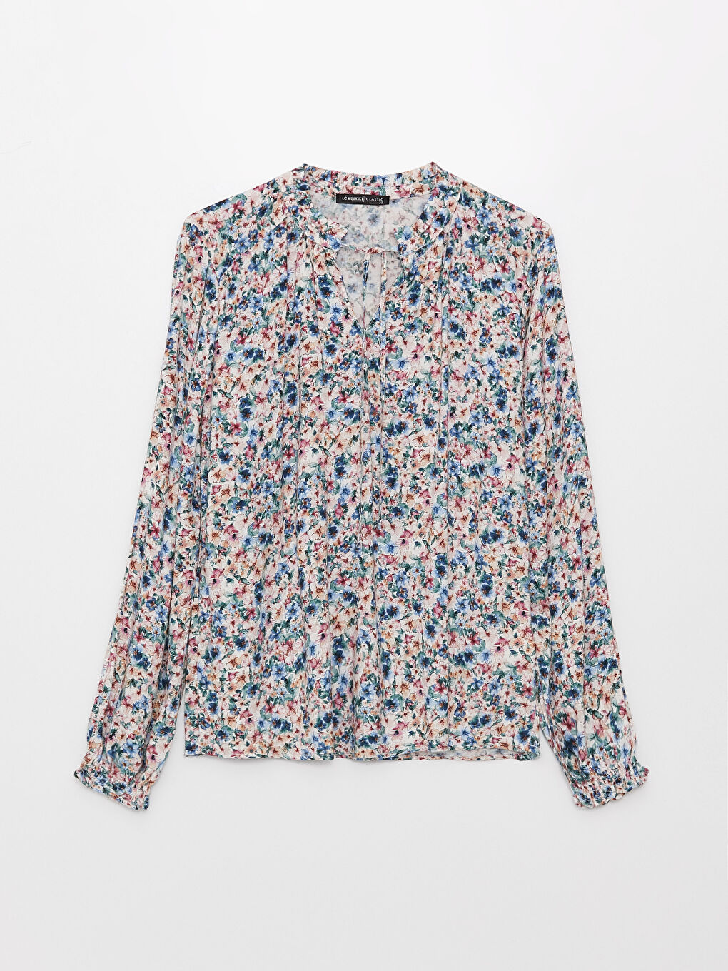 Tie Neck Patterned Long Sleeve Women's Blouse-5