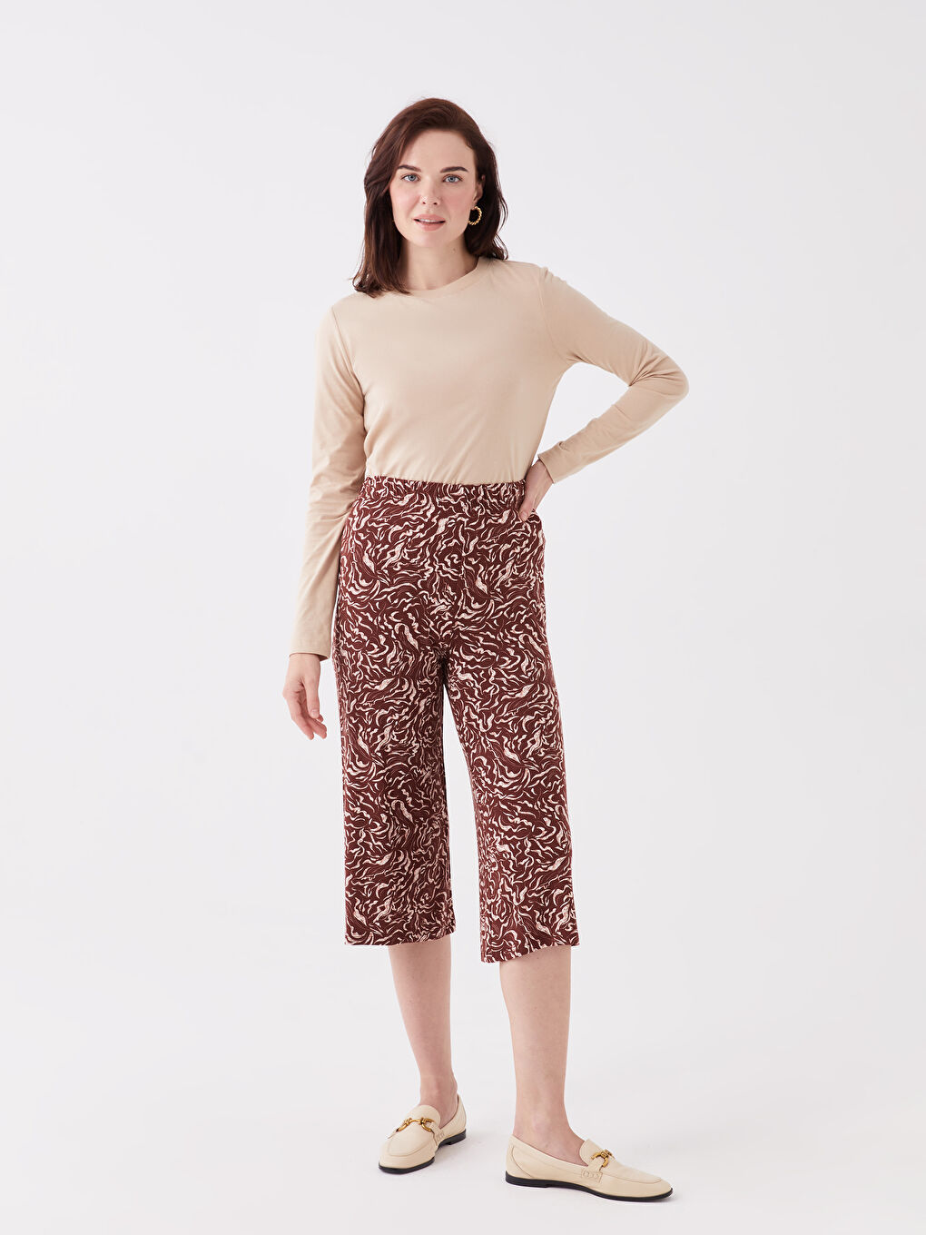 LCW Grace Patterned Women's Capri with Elastic Waist -S3CF28Z8-LQY