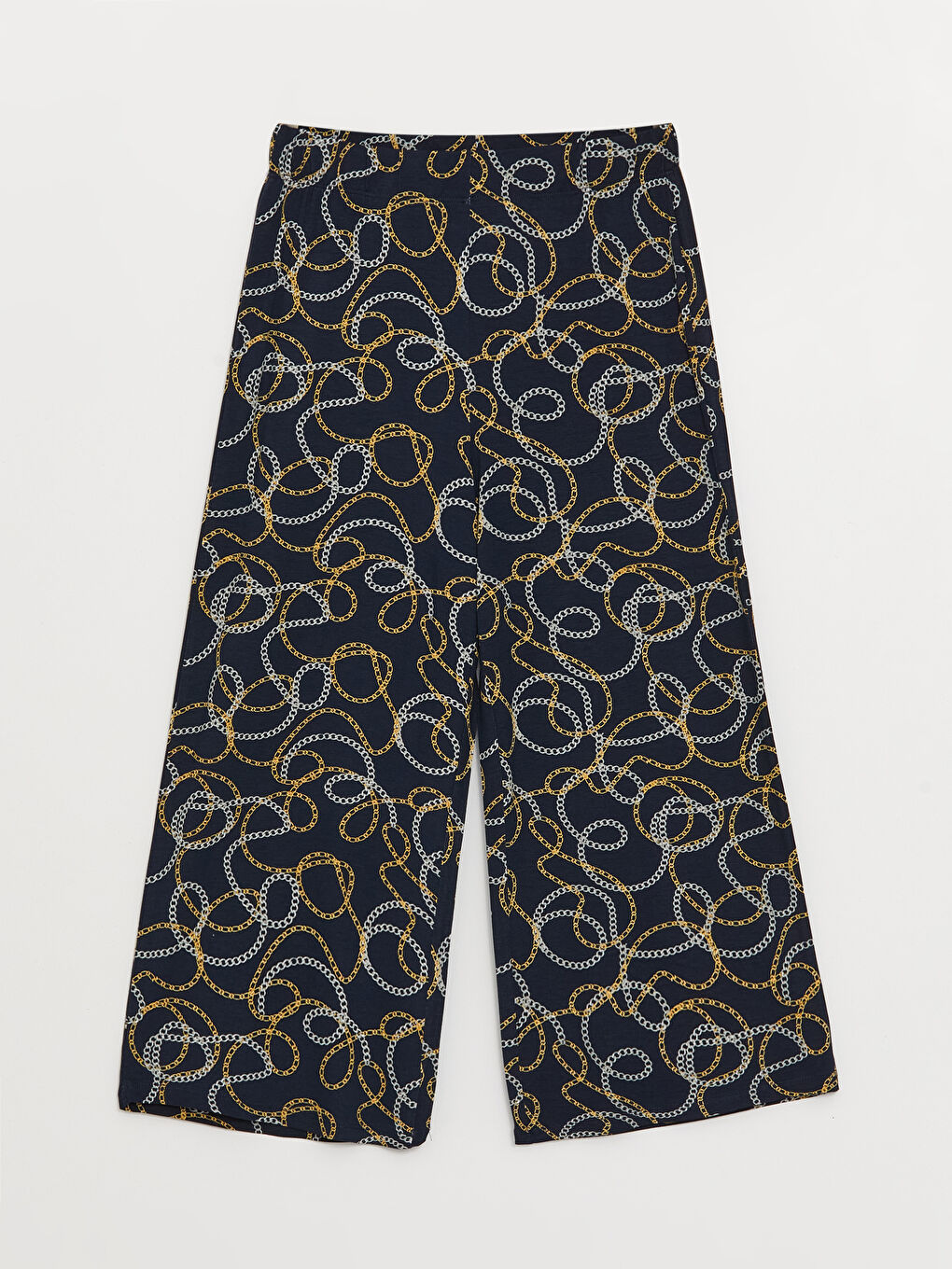 Lacivert Beli Lastikli Desenli Kadın Kapri-4