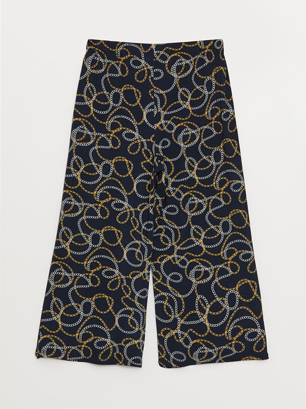 Lacivert Beli Lastikli Desenli Kadın Kapri-5