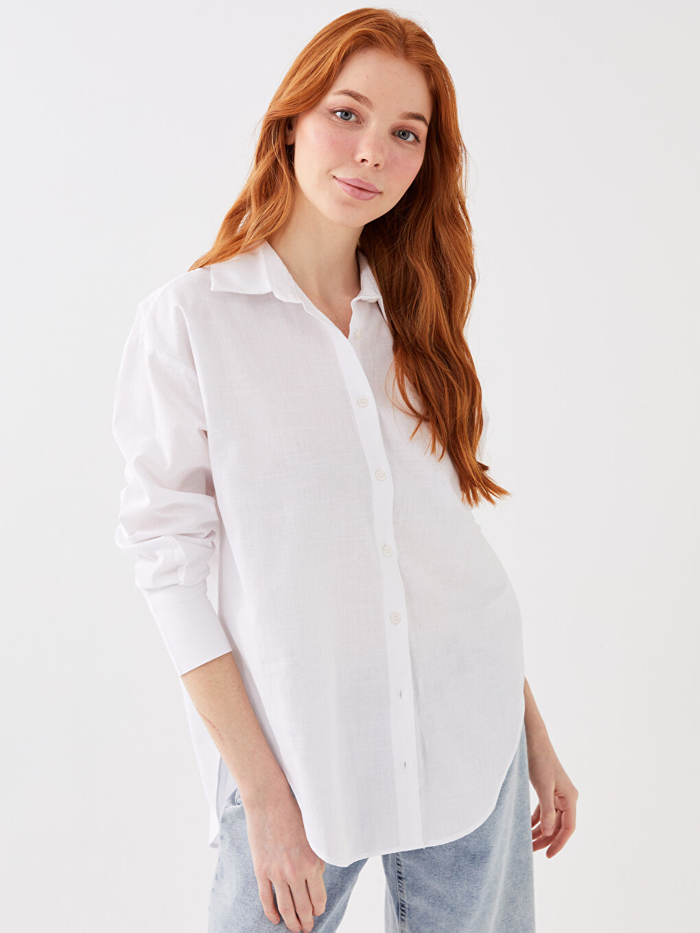 Tunică Cămașă Supradimensionată Simplă cu Mânecă Lungă pentru Femei-1