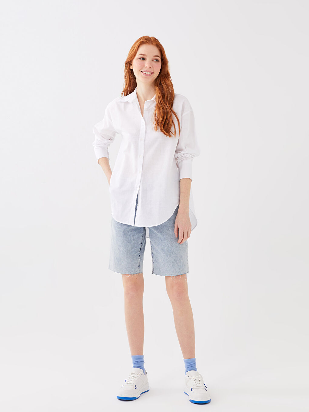 Tunică Cămașă Supradimensionată Simplă cu Mânecă Lungă pentru Femei-2