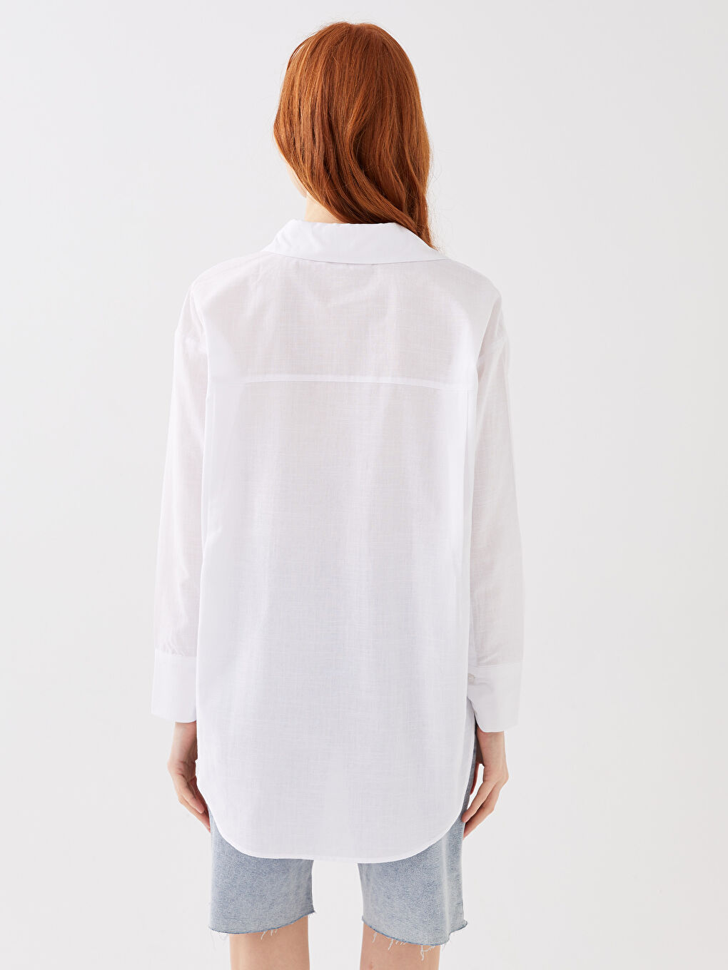 Tunică Cămașă Supradimensionată Simplă cu Mânecă Lungă pentru Femei-4