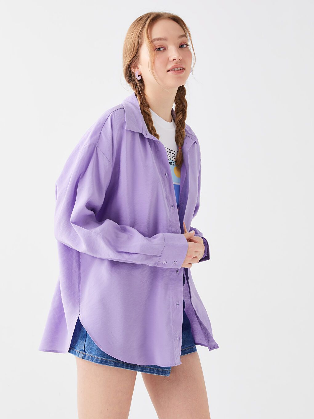 Plain Long Sleeve Oversize Women's Shirt