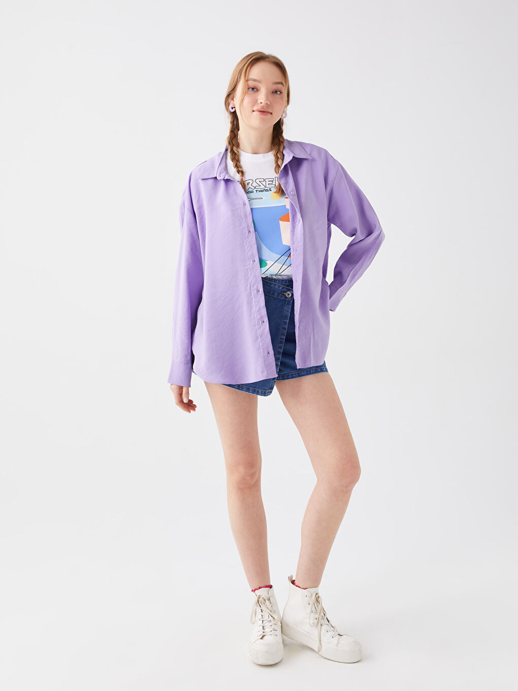 Plain Long Sleeve Oversize Women's Shirt-2