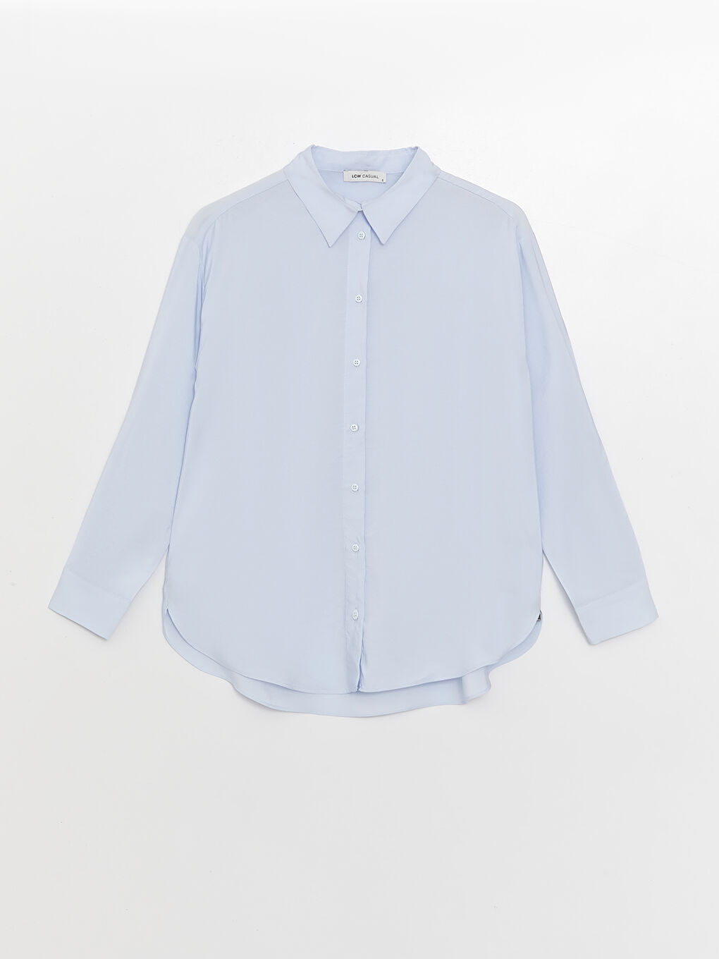 Mavi Düz Uzun Kollu Oversize Kadın Gömlek-5