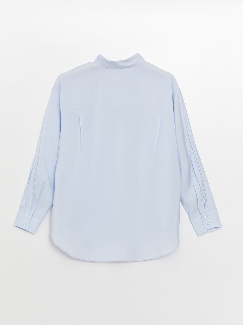 Mavi Düz Uzun Kollu Oversize Kadın Gömlek-6