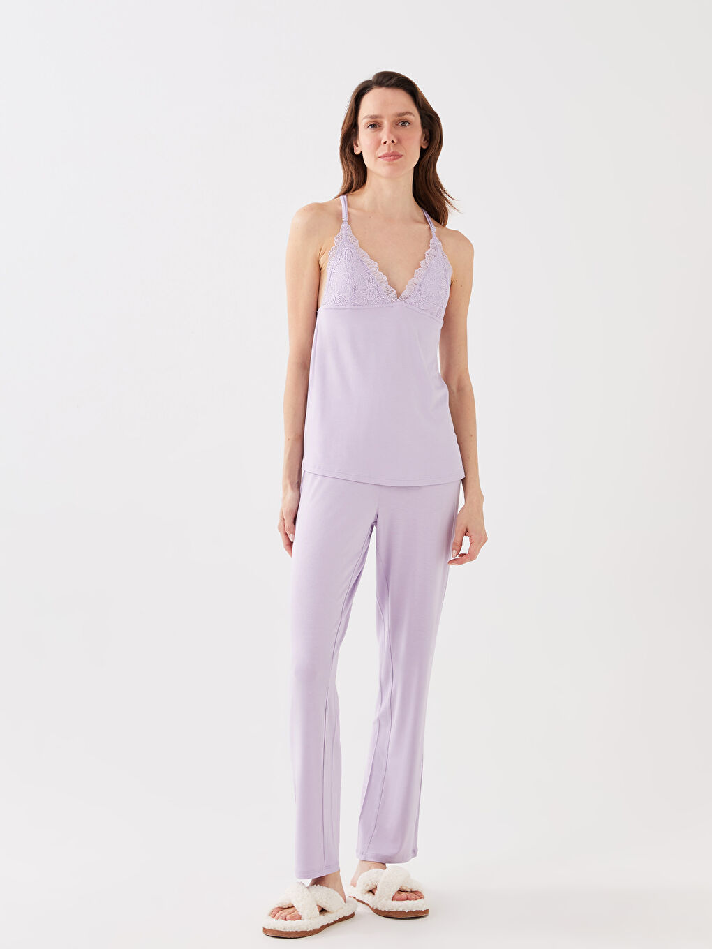 Women's V-Neck Lace Pajamas Set -S3CF58Z8-G0W