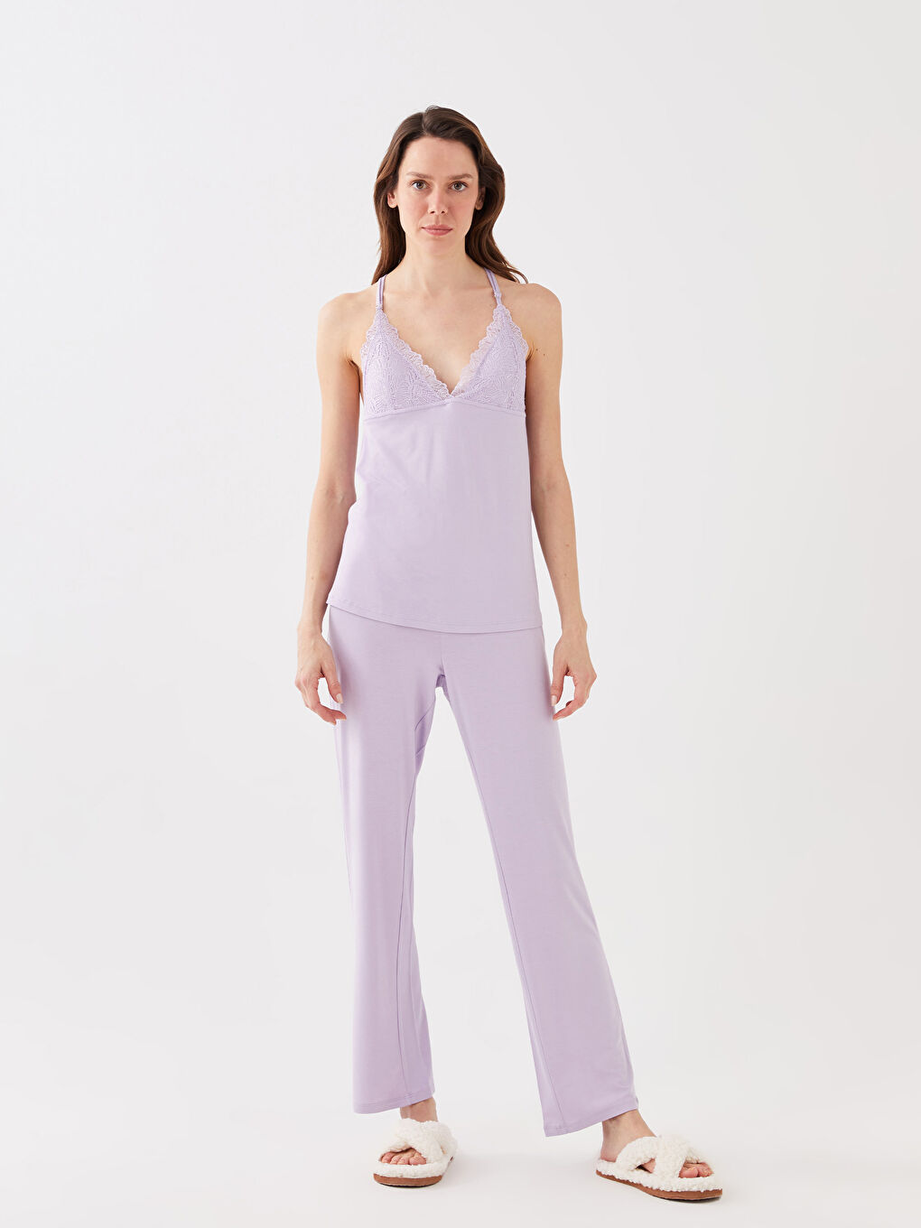 Women's V-Neck Lace Pajamas Set -S3CF58Z8-G0W