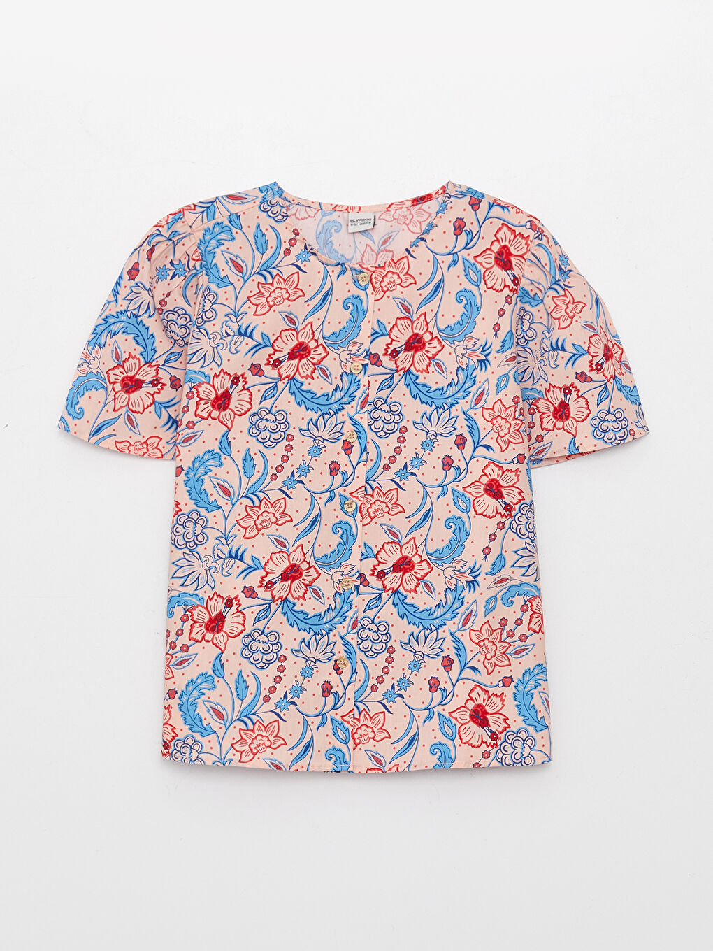 Crew Neck Patterned Short Sleeve Girls' Shirt -S3CF60Z4-LQQ