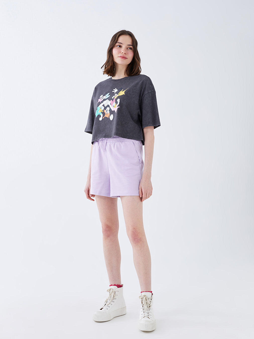 Crew Neck Mickey and Friends Printed Short Sleeve Women's Crop Top-3