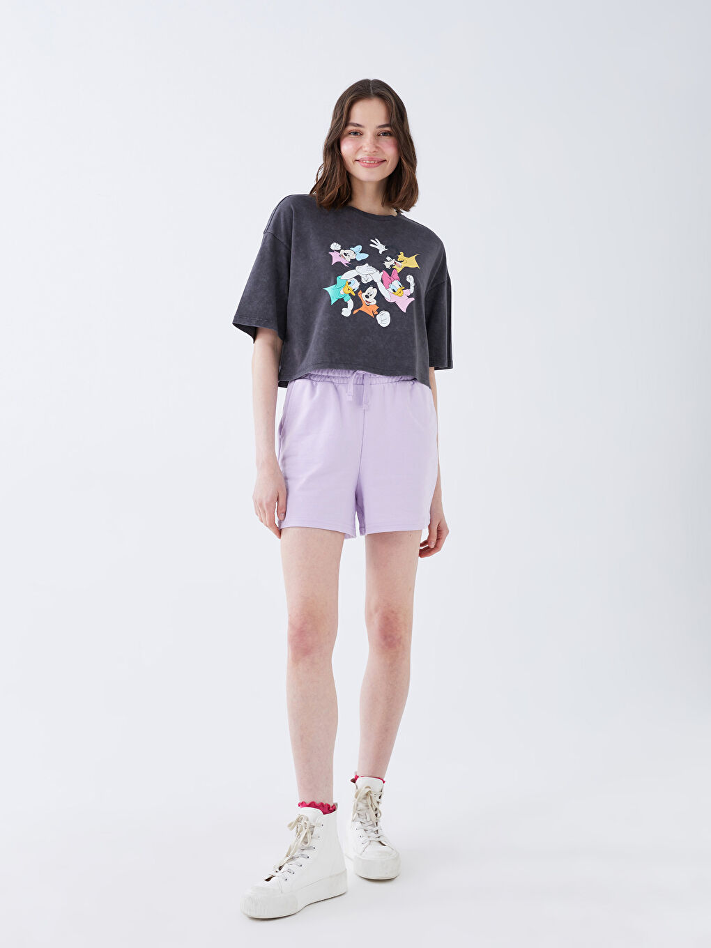 Crew Neck Mickey and Friends Printed Short Sleeve Women's Crop Top-4