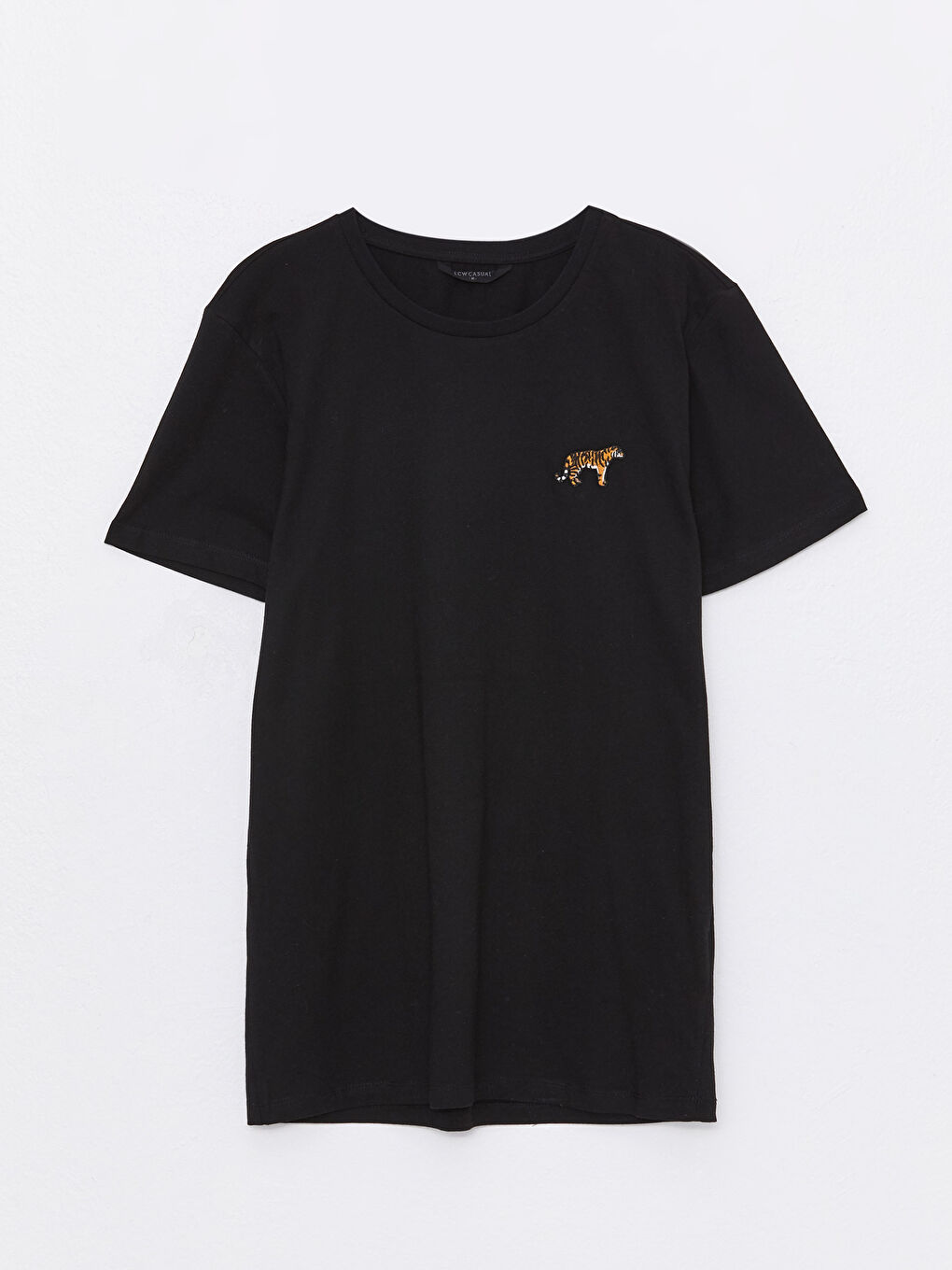 Siyah Bisiklet Yaka Kısa Kollu Nakışlı Penye Erkek Tişört-5